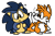 Size: 367x242 | Tagged: safe, artist:badlydrawnmanic, miles "tails" prower, sonic the hedgehog, 2024, animalified, confused, cute, duo, flat colors, frown, head tilt, literal animal, looking at something, looking at them, looking back, looking back at them, mouth open, question mark, simple background, surprised, transparent background