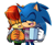 Size: 622x505 | Tagged: safe, artist:risziarts, sally acorn, sonic the hedgehog, chipmunk, hedgehog, 2021, arm around shoulders, clothes, drink, duo, eyes closed, female, hand on another's shoulder, happy, holding something, male, mouth open, mug, open smile, sally x sonic, sally's ringblader outfit, shipping, simple background, smile, straight, sweater, white background