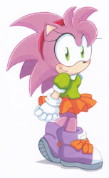 Size: 400x653 | Tagged: safe, artist:azumiangel, amy rose, 2010, classic amy, hands behind back, hands together, looking at viewer, simple background, smile, solo, standing, treads, white background