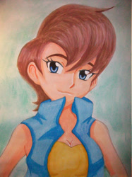 Size: 400x534 | Tagged: safe, artist:azumiangel, sally acorn, human, 2009, cleavage, humanized, looking at viewer, smile, solo, species swap, traditional media