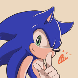 Size: 567x567 | Tagged: safe, artist:irregular2012, sonic the hedgehog, 2015, beige background, heart, looking at viewer, pointing, simple background, smile, solo