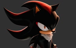 Size: 1344x860 | Tagged: safe, artist:ltm_business_, shadow the hedgehog, 2026, 3d, bust, checkered background, chest fluff, looking offscreen, solo