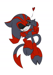 Size: 1280x1793 | Tagged: safe, artist:issy2610, eclipse the darkling, 2016, alien, black sclera, eclipseabetes, flat colors, heart, mid-air, one fang, posing, simple background, smile, solo, v sign, white background, wink