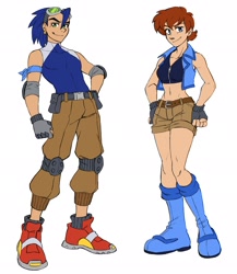 Size: 1775x2048 | Tagged: safe, artist:jessiemorg29303, sally acorn, sonic the hedgehog, human, 2026, clothes, duo, female, humanized, looking at viewer, male, pose, simple background, white background