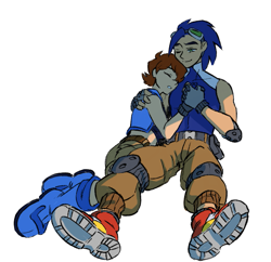 Size: 825x799 | Tagged: safe, artist:jessiemorg29303, sally acorn, sonic the hedgehog, human, 2026, clothes, duo, female, holding hands, humanized, looking at them, lying down, lying on them, male, sally x sonic, shipping, simple background, smile, straight, white background