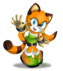 Size: 800x900 | Tagged: safe, artist:chinion-tam, marine the raccoon, raccoon, 2017, female, looking at viewer, mouth open, shadow (lighting), simple background, smile, solo, standing, transparent background, waving