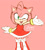 Size: 677x758 | Tagged: safe, artist:pokunchan, amy rose, arms out, character name, flat colors, mouth open, open smile, pink background, simple background, smile, solo, wink