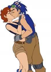 Size: 732x1030 | Tagged: safe, artist:jessiemorg29303, sally acorn, sonic the hedgehog, human, 2026, clothes, duo, female, hugging, humanized, kiss, male, sally x sonic, shipping, simple background, straight, white background