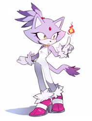 Size: 1100x1450 | Tagged: safe, artist:weon1119, blaze the cat, 2017, female, fire, flame, looking offscreen, missing accessory, simple background, solo, standing, white background