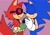Size: 2048x1419 | Tagged: safe, artist:cerberustheterrible, gadget the wolf, sonic the hedgehog, 2022, blushing, cute, duo, eyes closed, flat colors, gadgebetes, gadget x sonic, gay, holding hands, shipping, side view, signature, smile, sonabetes, standing