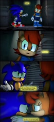 Size: 912x2048 | Tagged: safe, artist:pixelrush, sally acorn, sonic the hedgehog, chipmunk, hedgehog, 2023, 3d, apologising, blender, comic, dialogue, duo, english text, fat sally acorn, female, hand on another's shoulder, male, positivity, sally x sonic, sally's ringblader outfit, shipping, speech bubble, straight