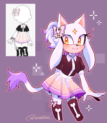 Size: 1000x1139 | Tagged: safe, artist:einelitas, oc, oc:nymph the cat (einelitas), cat, 2024, alternate outfit, bowtie, clothes, fankid, female, looking at viewer, parent:blaze, parent:silver, parents:silvaze, shirt, simple background, skirt, smile, solo, sparkles