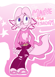Size: 1329x1845 | Tagged: safe, artist:coolsonicshirtman, oc, oc:maeve the axolotl, cover art, female, fingerless gloves, glasses, nervous, originalcharacter