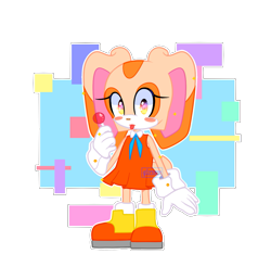 Size: 1037x1020 | Tagged: safe, artist:qtcream, cream the rabbit, rabbit, candy, dress, female, lollipop, looking at viewer, shoes, solo, standing