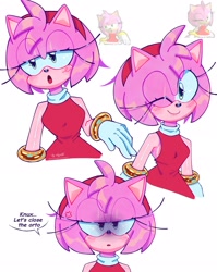 Size: 1629x2048 | Tagged: safe, artist:lyxzth_, amy rose, dialogue, white background, wink