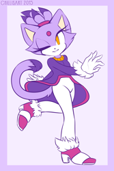 Size: 1000x1500 | Tagged: safe, artist:spacecolonie, blaze the cat, cat, dancing, dress, female, one eye closed, open mouth, open smile, raised leg, smile, solo