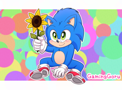 Size: 2920x2160 | Tagged: safe, artist:thegaminggoru, sonic the hedgehog, hedgehog, sonic the hedgehog (2020), blushing, cute, flower, shoes, sitting, smile, solo male, sonabetes, sunflower, younger