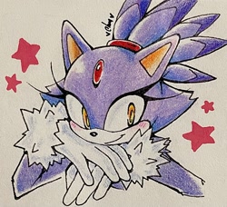 Size: 1650x1505 | Tagged: safe, artist:w_winina, blaze the cat, 2026, blushing, bust, signature, simple background, smile, solo, star (symbol), traditional media, white background