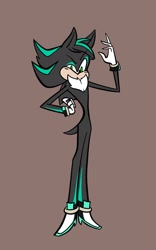 Size: 700x1125 | Tagged: safe, artist:elanahkp, mephiles the dark, 2026, brown background, eyebrow clipping through hair, flat colors, looking at viewer, no mouth, simple background, solo, standing