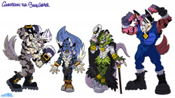 Size: 1920x1083 | Tagged: safe, artist:mimy92sonadow, clutch the opossum, rough the skunk, tumble the skunk, 2026, black sclera, flexing, group, red sclera, simple background, white background, yellow sclera