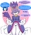 Size: 3683x4096 | Tagged: safe, artist:clawsfurhire, blaze the cat, sonic the hedgehog, abstract background, dialogue, front view, head tilt, lidded eyes, looking at viewer, outline, pov, speech bubble, thick thighs, white outline