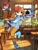 Size: 1538x2048 | Tagged: safe, artist:mas9lm, sally acorn, chipmunk, 2025, building, burger, cake, clothes, daytime, drink, drinking glasses, eye clipping through hair, female, food, fully clothed, holding something, indoors, looking at viewer, plant, plant pot, rollerskates, smile, smiling at viewer, solo, stool, straw, strawberry, waitress, window