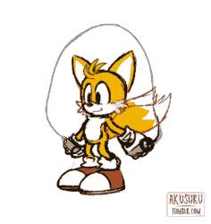 Size: 339x359 | Tagged: safe, artist:akusuru, miles "tails" prower, fox, animated, frame by frame, gif, gloves, jumprope, male, shoes, solo, white background