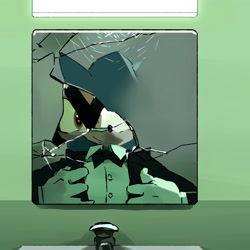 Size: 2048x2048 | Tagged: safe, artist:afajiao, shadow the hedgehog, sonic the hedgehog, 2025, broken mirror, duo, gay, indoors, mirror, reflection, shadow x sonic, shipping, smile, suit