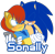 Size: 1187x1161 | Tagged: safe, artist:rubywiitch, nicole the handheld, sally acorn, sonic the hedgehog, chipmunk, hedgehog, 2015, blushing, duo, english text, female, holding something, male, sally x sonic, sally's ringblader outfit, ship name, shipping, straight, transparent background
