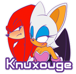 Size: 1145x1113 | Tagged: safe, artist:rubywiitch, knuckles the echidna, rouge the bat, bat, echidna, 2015, duo, english text, female, holding another's arm, knuxouge, looking at each other, male, shipping, smile, straight, transparent background