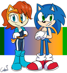 Size: 991x1075 | Tagged: safe, artist:reinadecorazonez, sally acorn, sonic the hedgehog, chipmunk, hedgehog, 2020, duo, female, male, sally x sonic, shipping, simple background, smile, standing, straight, transparent background