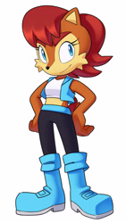 Size: 1600x2839 | Tagged: safe, artist:alyrian, artist:rrfyggyyhyyhuythh, sally acorn, chipmunk, 2020, clothes, female, looking at viewer, pose, redesign, simple background, solo, white background