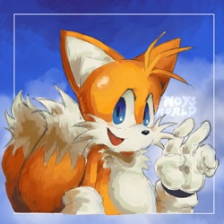 Size: 1750x1750 | Tagged: safe, artist:noysworld, miles "tails" prower, fox, gloves, looking at viewer, male, open mouth, open smile, smile, smiling at viewer, solo