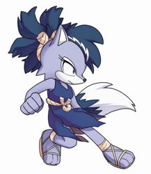 Size: 1280x1474 | Tagged: safe, artist:alyrian, lupe the wolf, wolf, 2020, clothes, cosplay, crossover, dr. stone (anime), female, fighting pose, kohaku (dr. stone), looking offscreen, pose, simple background, solo, white background