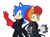Size: 1280x935 | Tagged: safe, artist:alyrian, sally acorn, sonic the hedgehog, chipmunk, hedgehog, 2020, archie sonic the hedgehog, cosplay, duo, female, looking at viewer, male, persona (series), pose, sally x sonic, shipping, simple background, straight, white background