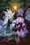 Size: 2120x3150 | Tagged: safe, artist:tejedora, blaze the cat, silver the hedgehog, cat, hedgehog, 2023, blaze x silver, building, clothes, duo, female, fully clothed, hat, looking at each other, male, mouth open, nighttime, outdoors, scar, scarf, shipping, snow, straight, street, street light, tears, tree, winter outfit, wound