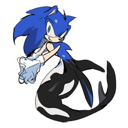 Size: 1080x1080 | Tagged: safe, artist:cnggu13, sonic the hedgehog, 2025, hands together, merhog, mermaid, orca, simple background, smile, solo, white background