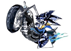 Size: 1024x732 | Tagged: safe, artist:afajiao, sonic the hedgehog, 2025, armor, helmet, motorcycle, simple background, solo, white background