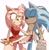 Size: 1988x2048 | Tagged: safe, artist:afajiao, amy rose, sonic the hedgehog, hedgehog, 2025, amy x sonic, dress, duo, english text, eyes closed, holding hands, looking at them, shipping, simple background, smile, standing, straight, white background