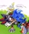 Size: 1780x2048 | Tagged: safe, artist:afajiao, shadow the hedgehog, sonic the hedgehog, sonic and the black knight, 2025, armor, duo, english text, gay, grass, looking at each other, looking at them, lying down, shadow x sonic, shipping, sir lancelot, speech bubble, sword, treads