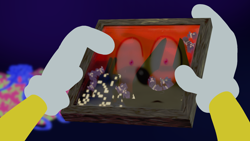 Size: 1920x1080 | Tagged: safe, miles "tails" prower, nine, fox, sonic prime, anonymous artist, blue background, city, close-up, holding something, looking at something, pov, present, red sky, reflection, shrunken pupils, solo, toy