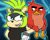 Size: 1136x900 | Tagged: safe, artist:toad900, surge the tenrec, abstract background, angry birds, crossover, duo, looking at each other, raised eyebrow, red (angry birds)