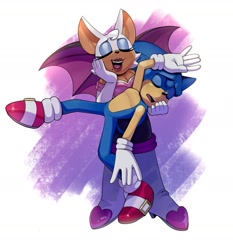 Size: 1713x1836 | Tagged: safe, artist:starryyberries, rouge the bat, sonic the hedgehog, 2024, dramatic, duo, eyes closed, holding them, mouth open, redraw