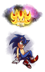 Size: 1024x1622 | Tagged: safe, artist:mintch0c0late, shadow the hedgehog, sonic the hedgehog, super shadow, 2014, chest fluff, duo, frown, looking at viewer, looking offscreen, simple background, sitting, super form, transparent background, treads