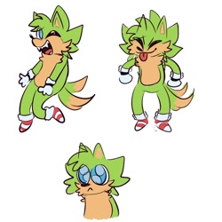 Size: 1000x1000 | Tagged: safe, artist:floofyflooftheallmighty, oc, oc:fritz the fusion, fox, hedgehog, hybrid, 2024, :<, cheek fluff, chest fluff, cute, eye clipping through hair, eyes closed, fangs, flat colors, frown, fusion, fusion:sonic, fusion:tails, hedgefox, looking at viewer, looking offscreen, oc only, ocbetes, simple background, solo, two tails, white background, wink