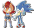 Size: 716x584 | Tagged: safe, artist:jaesquared, sally acorn, sonic the hedgehog, chipmunk, hedgehog, 2014, blushing, chibi, cute, duo, female, male, noticing, outline, sally x sonic, sally's ringblader outfit, shipping, simple background, standing, straight, transparent background, white outline
