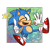 Size: 1280x1280 | Tagged: safe, artist:shawzii--drawz, sonic the hedgehog, sonic mania, 2019, abstract background, classic sonic, mid-air, mouth open, pointing, semi-transparent background, solo, star (symbol), treads, wink