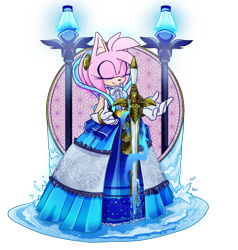 Size: 1142x1200 | Tagged: safe, artist:penthousedragon, amy rose, caliburn, nimue, hedgehog, sonic and the black knight, 2020, female, holding something, looking offscreen, magic, solo, sword, weapon