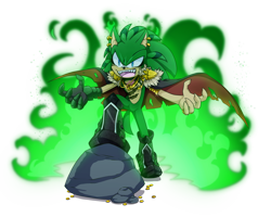 Size: 1280x1024 | Tagged: safe, artist:penthousedragon, scourge the hedgehog, oc, oc:dragon lord scourge (penthousedragon), hedgehog, 2021, cape, ear piercing, fire, jewelry, looking offscreen, male, piercing, ring (jewelry), rock, smile, solo, weapon