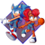 Size: 2000x2000 | Tagged: safe, artist:yoshiyoshi700, sally acorn, sonic the hedgehog, chipmunk, hedgehog, 2021, abstract background, ball, basketball, clothes, cosplay, crossover, duo, female, fully clothed, holding something, looking at each other, male, sally x sonic, shipping, shorts, space jam, sparkles, sports, standing on one leg, straight, treads